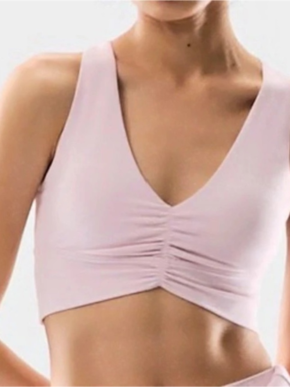 Aritzia Golden Ruched V-Neck Crop Top in Pink Size Small Like New